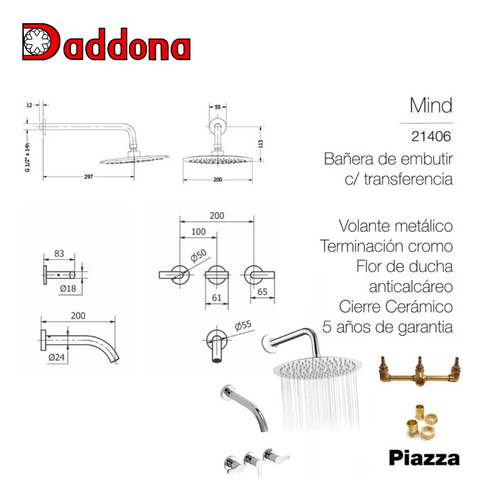 Griferia Baño Mind Piazza Ducha Lav Bidet Cierre Cerámico