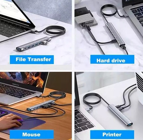 Extensor 7 En 1 De Aluminio Entrada Tipo C Salida Usb 3.0