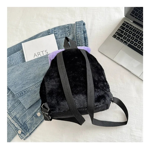 Kuromi Mochila Con Solapa De Felpa,bolso De Felpa Bordada