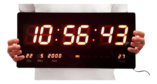 Reloj Digital De Pared Calendario Temperatura 36cm X 15cm 