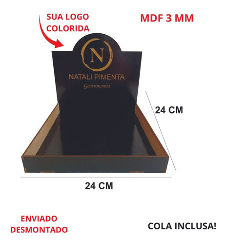 4 Bandejas Expositor 24x24 Doces Brownie Pintado C/ Sua Logo