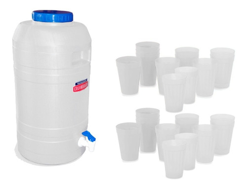 Set Botellon C/canilla + 24 Vasos Facetado 1200 Colombraro 