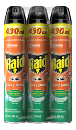 Pack x3 Insecticida Raid Casa Y Jardín 430ml