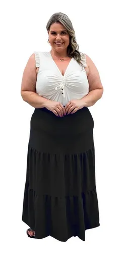 Saia Longa Plus Size Rodada Print Tr s Maria Gg G1 G3 Grande