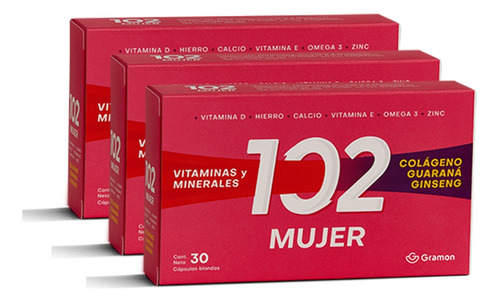 102 Mujer Vitaminas Y Minerales X 30 Capsulas X 3 Cajas 