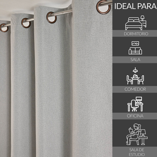 Cortinas 100% Blackout Largas 140x230cm Tres Capas Hogar Gris Haspeado