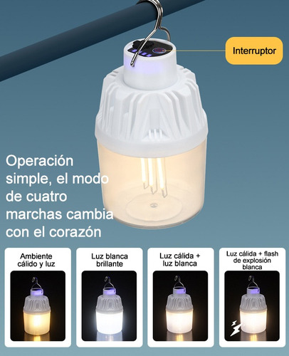 Lámpara Led Solar Portátil Blanca: Recargable Para Jardín