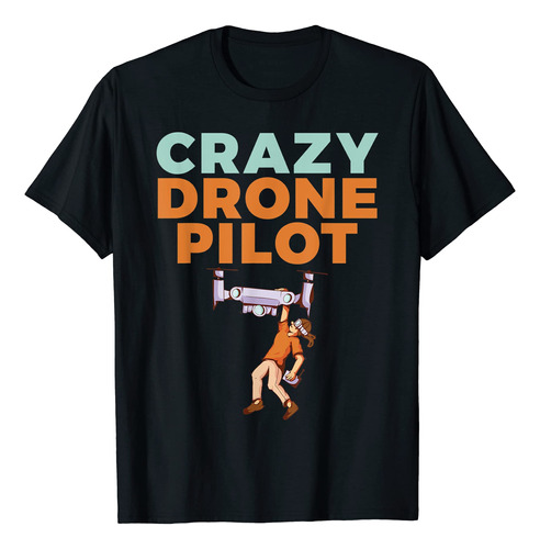 Camiseta Crazy Drone Pilot, Negro -