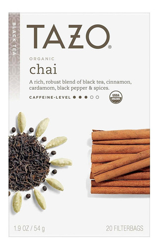 Tazo Orgánica Chai Té Negro Bolsas De Filtro (20 Unidades)