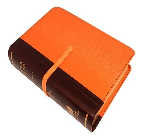 Biblia Compacta Piel 2 Tonos Café - Naranja 3 Tintas