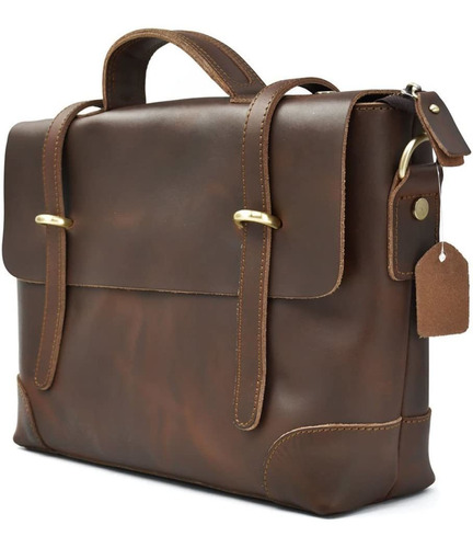 Mens Genuine Leather Briefcase Messenger Bag Vintage Cr...