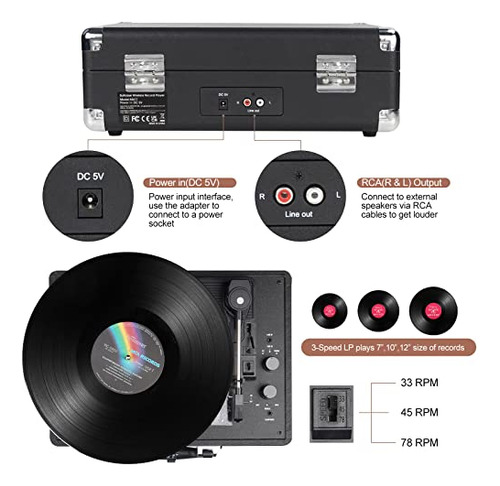 Pack De Tocadiscos Vinilo Bluetooth Porttil Vintage