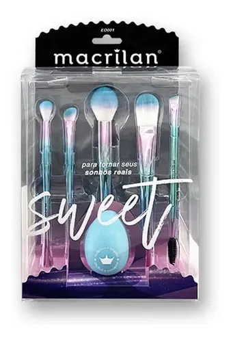 Kit Pincéis Maquiagem Macrilan ED001 5 Unidades Esponja Azul Claro