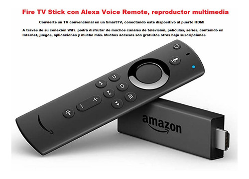 Fire Tv Stick Alexa Voz Control Remoto, Multimedia Amazon