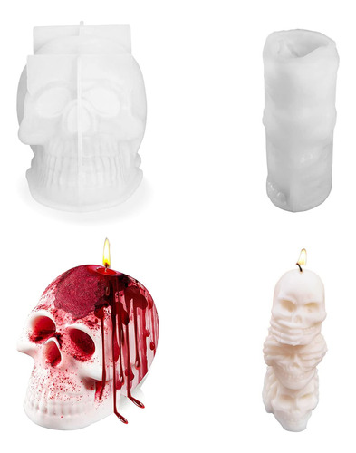 Juego De 2 Moldes De Silicona Para Velas De Calavera, Diseño