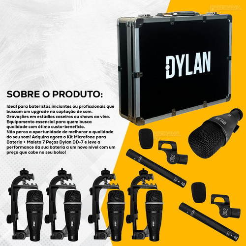 Kit Microfone Para Bateria + Maleta 7 Peças Dylan Dd-7 Cor P