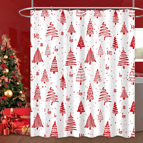 Lorie Cortina Ducha Navidad Arbol Rojo Baño Invierno Mano