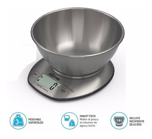 Imagen 1 de 5 de Balanza Electrónica De Cocina Silfab Steel Bc304