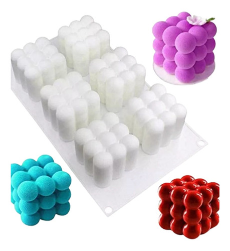 Molde Silicona Burbujas Cubo Velas Postres Chocolate X 6 Cav