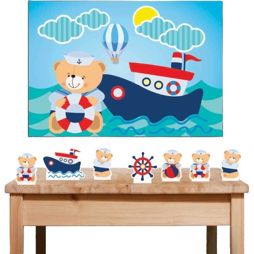 Kit Painel Poli Banner + Displays Decoração Urso Marinheiro