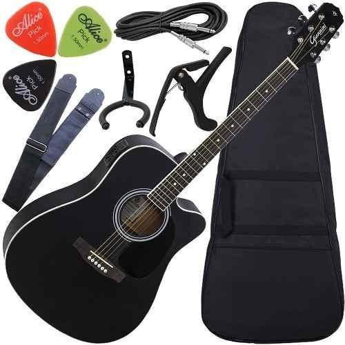 Kit Violão Eletroacústico Folk Giannini Afinador Gdc-1 Bk