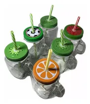 Comprar Jarras De Vidrio Con Sorbito. Set X 6 Tapa Y Asa 450 Ml. 