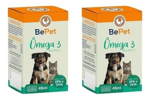 Kit Com 2 Suplemento Omega 3 Bepet Cachorro E Gato - 45ml