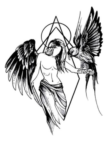 Tatuagem Temporária Anjo Feminino Negro Pequena Delicada
