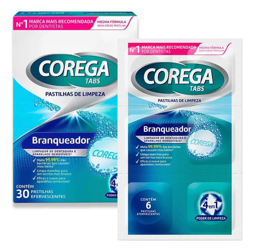 Corega Tabs Branqueador Limpador Próteses Com 30 Pastilhas
