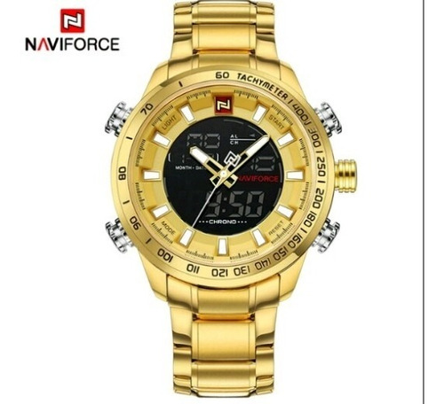 Relógio Masc. De Pulso Naviforce Dourado 30m A Prova Dagua