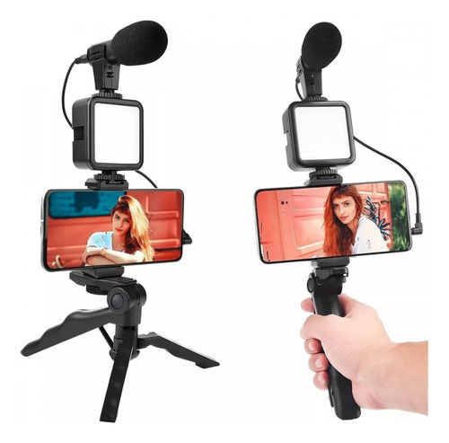 Suporte Tripé Celular Luz E Mic Para Live E Podcast