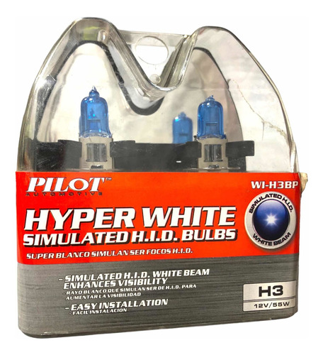 Set 2x Focos Halógeno Pilot Xenon Hyper White 4k 12v H3 55w