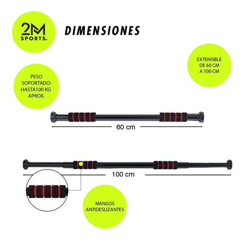 Imagen 3 de 6 de Barra Dominadas Extensible Para Marco De La Puerta Fitness
