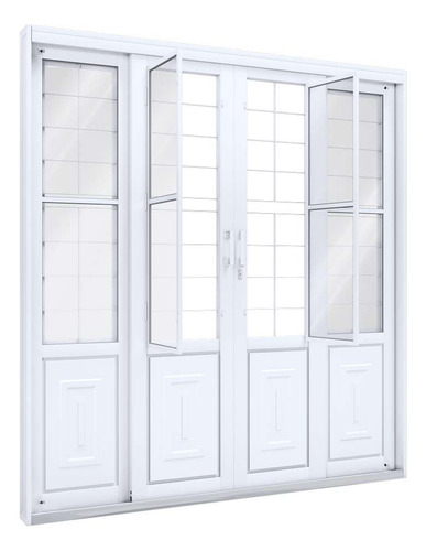 Porta De Correr Aço 213x200x13cm 4fls Grade Riobras Pronta