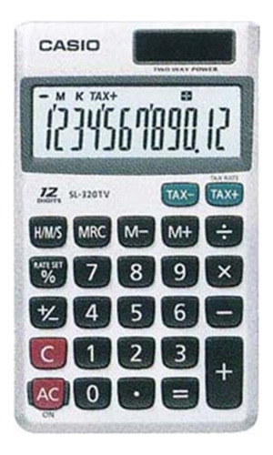 Calculadora De Bolso Casio Sl-320tv-w 12 Digítos Prata Solar