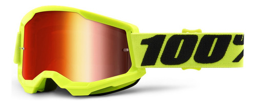 Antiparras 100% Strata 2 Amarillo Fluo Espejadas Motocross Color De La Lente Rojo Talle U