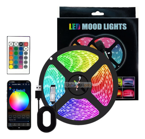 Cinta Led Multicolor Rgb Luz 5mts + Control + Adaptador