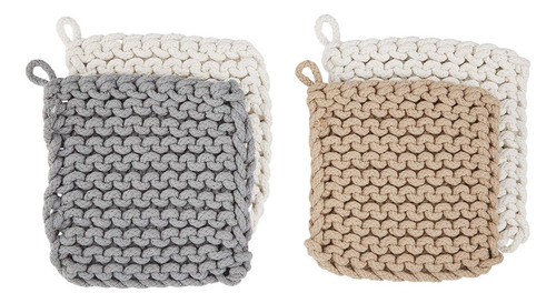 Juego De 2 Soportes Para Ollas De Ganchillo Gris Y Blanco