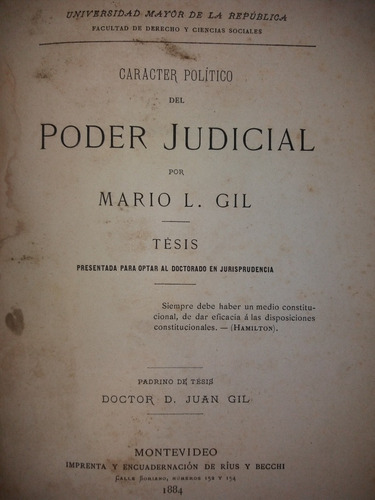 Tesis Caracter Politico Del Poder Judicial 1884 Mario Gil