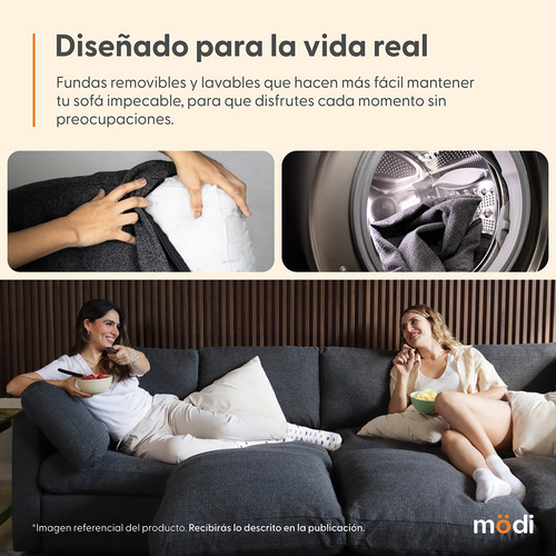 Sofá Sala Seccional Modular Plus De 3 Plazas + Otomano | Gris Oscuro Liso