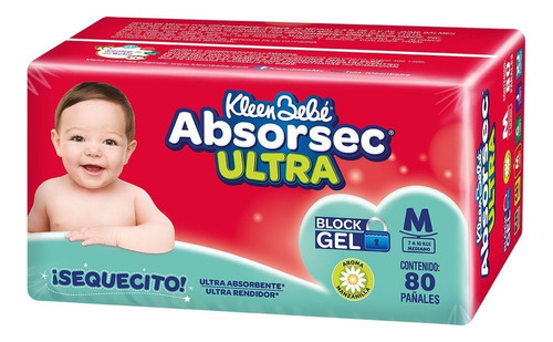 Pañal Kleenbebé Absorsec Ultra Mediano 80 Pzas