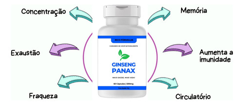 Panax Coreano Foco Mental 2 Potes De 60 Cápsulas De 500mg
