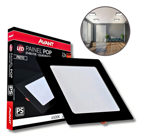 Kit 2x Painel Quadrado Embutir 18w Preto Avant Branco Frio 110v/220v