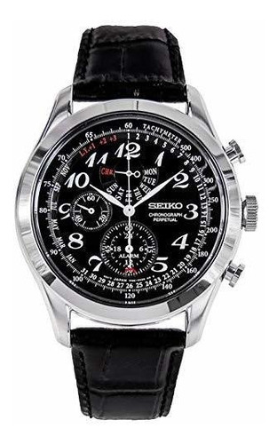 Seiko Neo Classic Chronograph Black Dial Black Leather Mens 