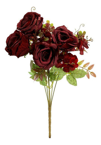 Buquê De Rosas 7 Flores Marsala Rustic 40cm - Vivaflor Decor