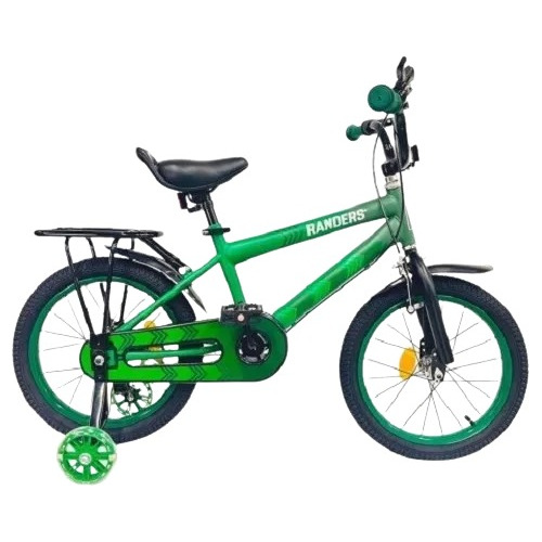 Bicicleta Rodado 16 Rueditas Con Luces Parrilla Verde Kubo