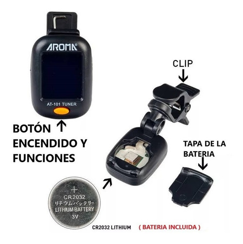 Afinador Clip Cromatico Guitarra, Bajo, Ukelele