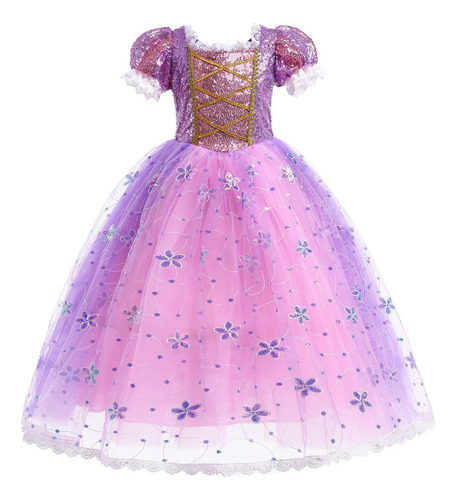 Vestido De Disfraz De Princesa Rapunzel C/falda Larga P/niña