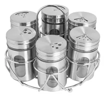 Comprar Set Especieros Acero Inoxidable X6 Condimentero Con Soporte Color Plateado