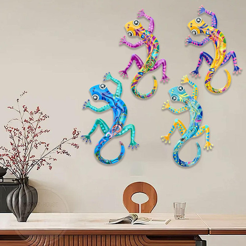 4 Esculturas De Metal For Decoración De Pared De Gecko